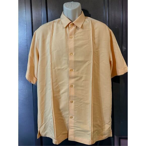 Cubavera Short Sleeve Double Tuck Embroidered Panel Shirt, Polyester Size Large - Picture 1 of 10